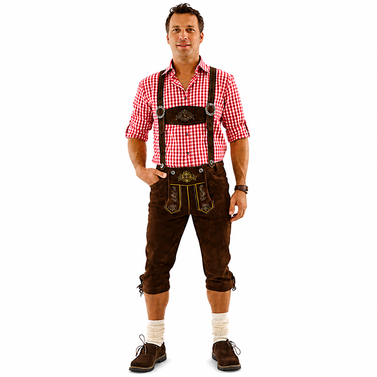 Oktoberfest Lederhosen Brown Deluxe - äkta läder