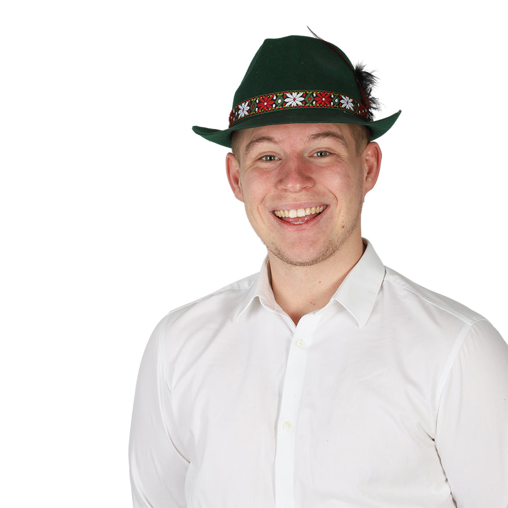 Tyrolerhatt grön med fjäder och blommor