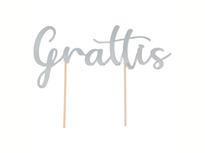 Cake topper Grattis silver