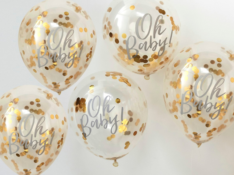 Konfettiballonger guld - ”Oh Baby!”