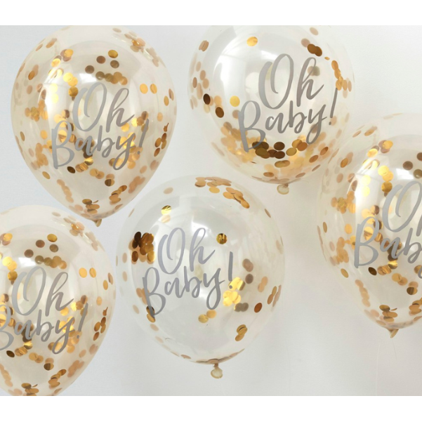 Konfettiballonger guld - ”Oh Baby!”