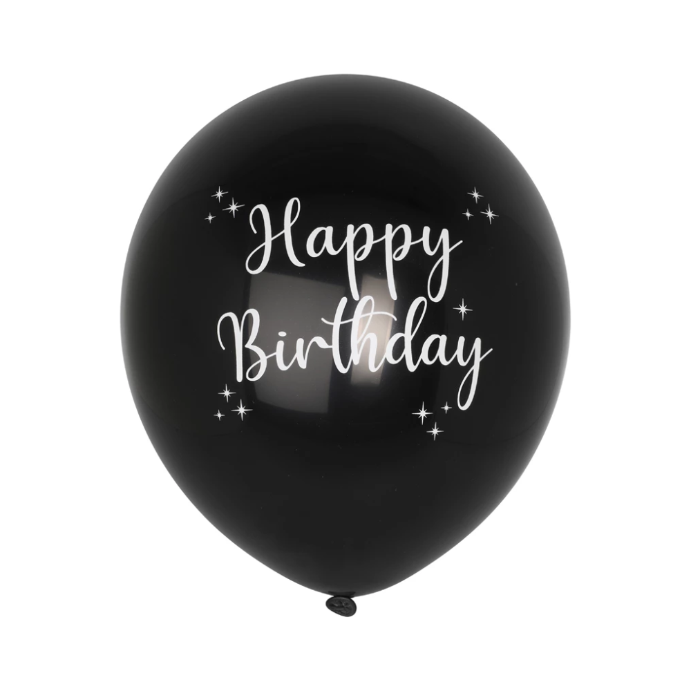 Latexballonger Happy Birthday svart 6-pack