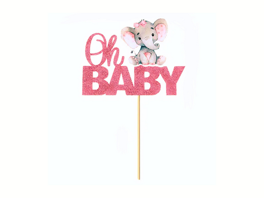 Tårtdekoration Elefant Oh BABY rosa