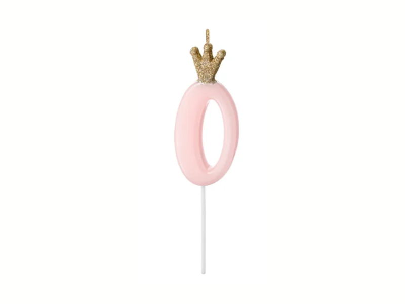 Siffertårtljus Rosa med guldkrona