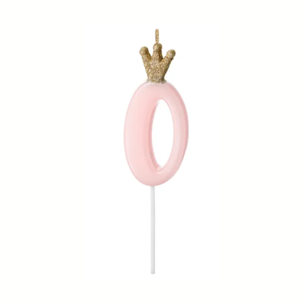 Siffertårtljus Rosa med guldkrona