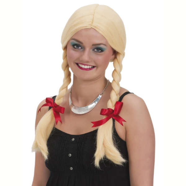 Peruk blond med flätor