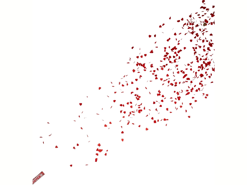 Konfettikanon röda hjärtan 60 cm