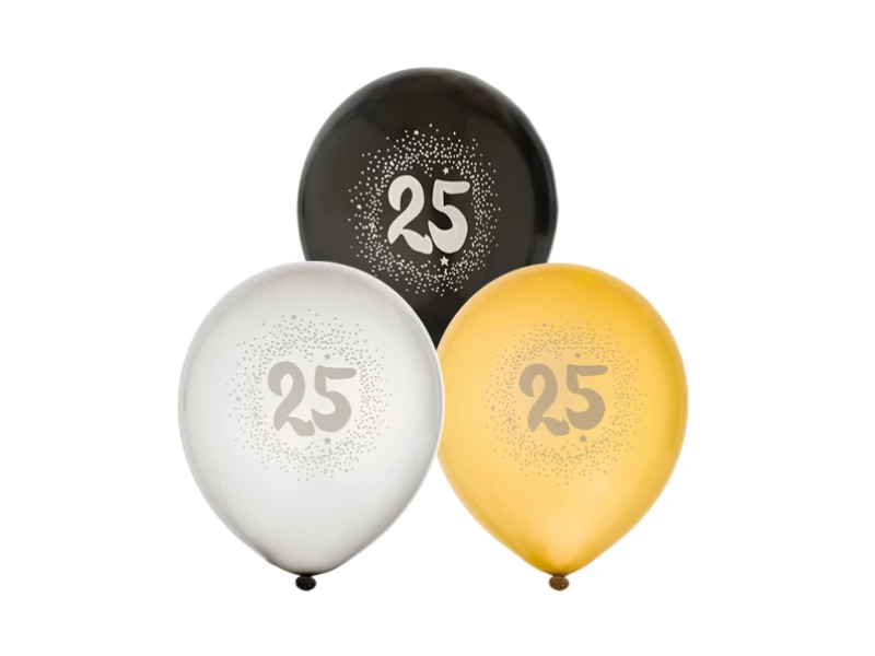 Latexballonger årtal guld, silver & svart 6-pack