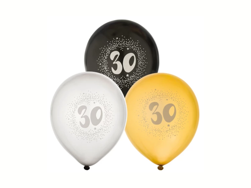 Latexballonger årtal guld, silver & svart 6-pack