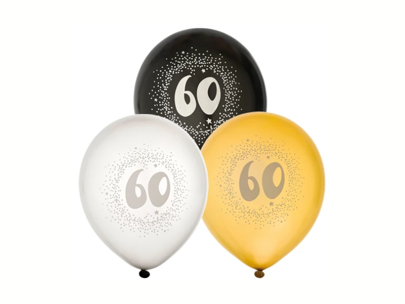 Latexballonger årtal guld, silver & svart 6-pack