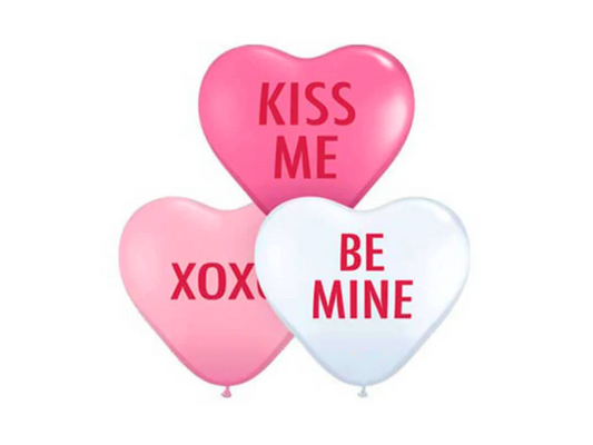 Hjärtformade latexballonger - kärleksbudskap 6-pack