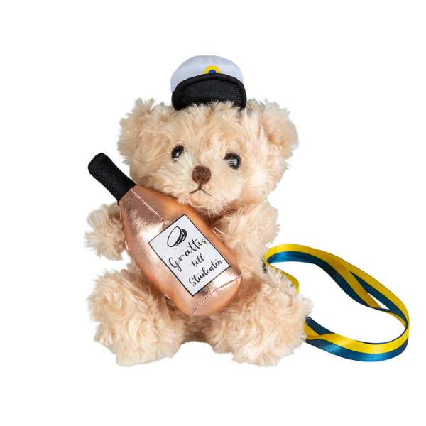 Studentnalle med rosa flaska