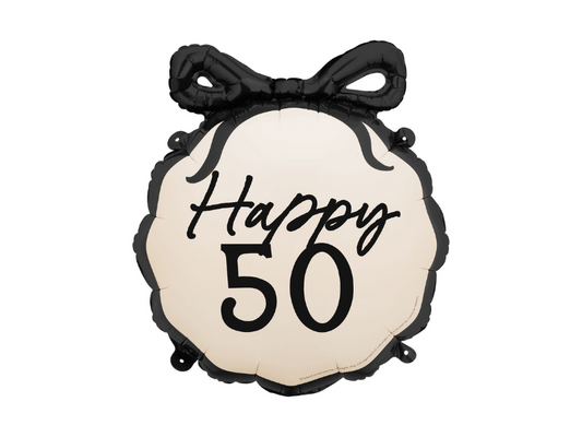 Folieballong svart rosett - Happy 50