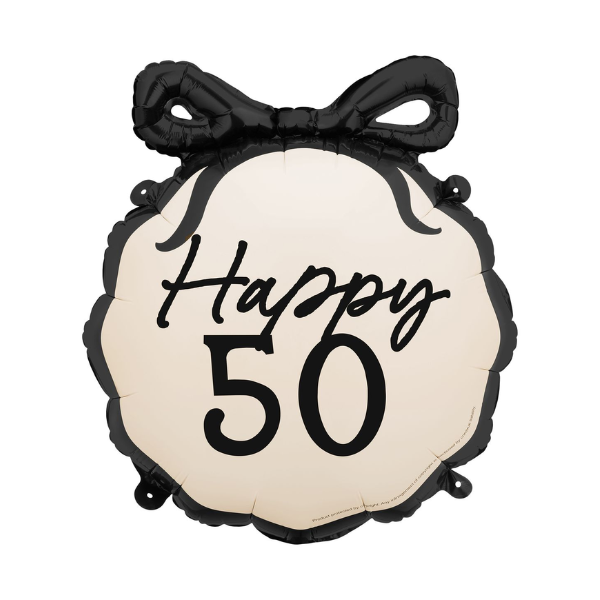Folieballong svart rosett - Happy 50