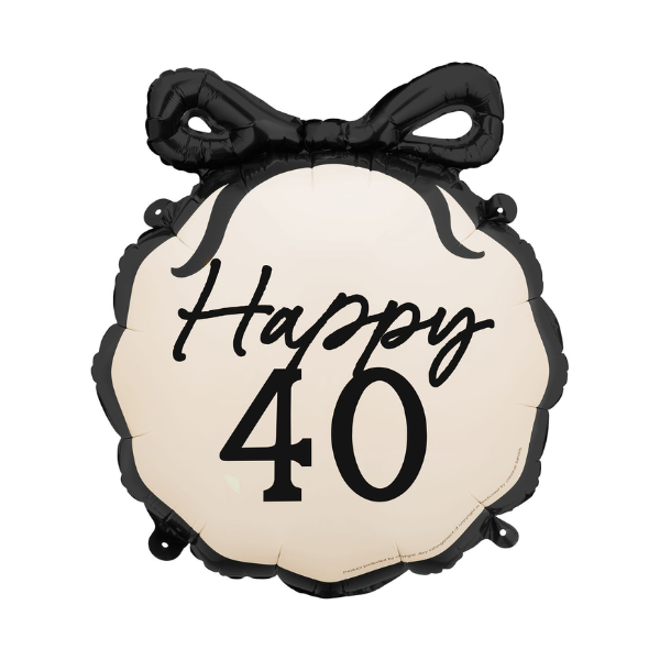 Folieballong svart rosett - Happy 40
