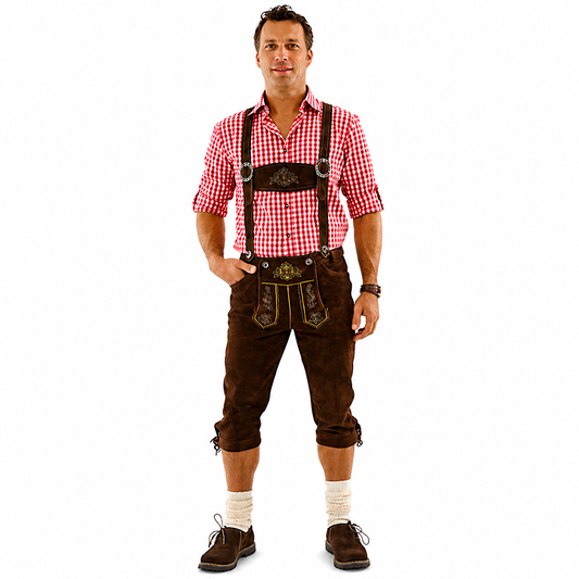 Oktoberfest Lederhosen Brown Deluxe - äkta läder