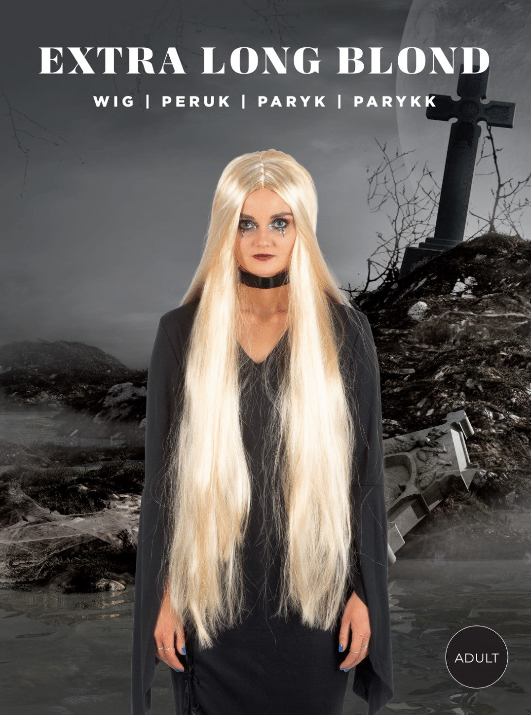 Extra lång blond peruk