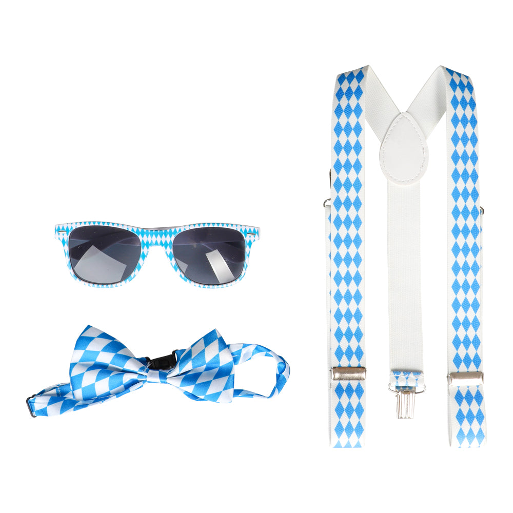 Oktoberfest-kit med hängslen, fluga och glasögon