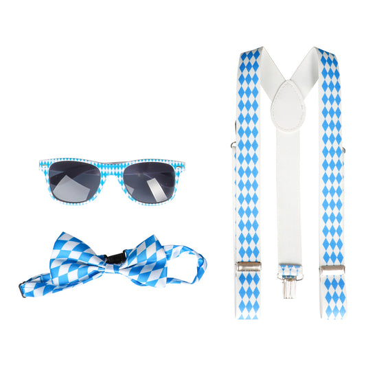 Oktoberfest-kit med hängslen, fluga och glasögon