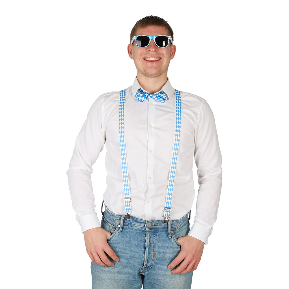 Oktoberfest-kit med hängslen, fluga och glasögon