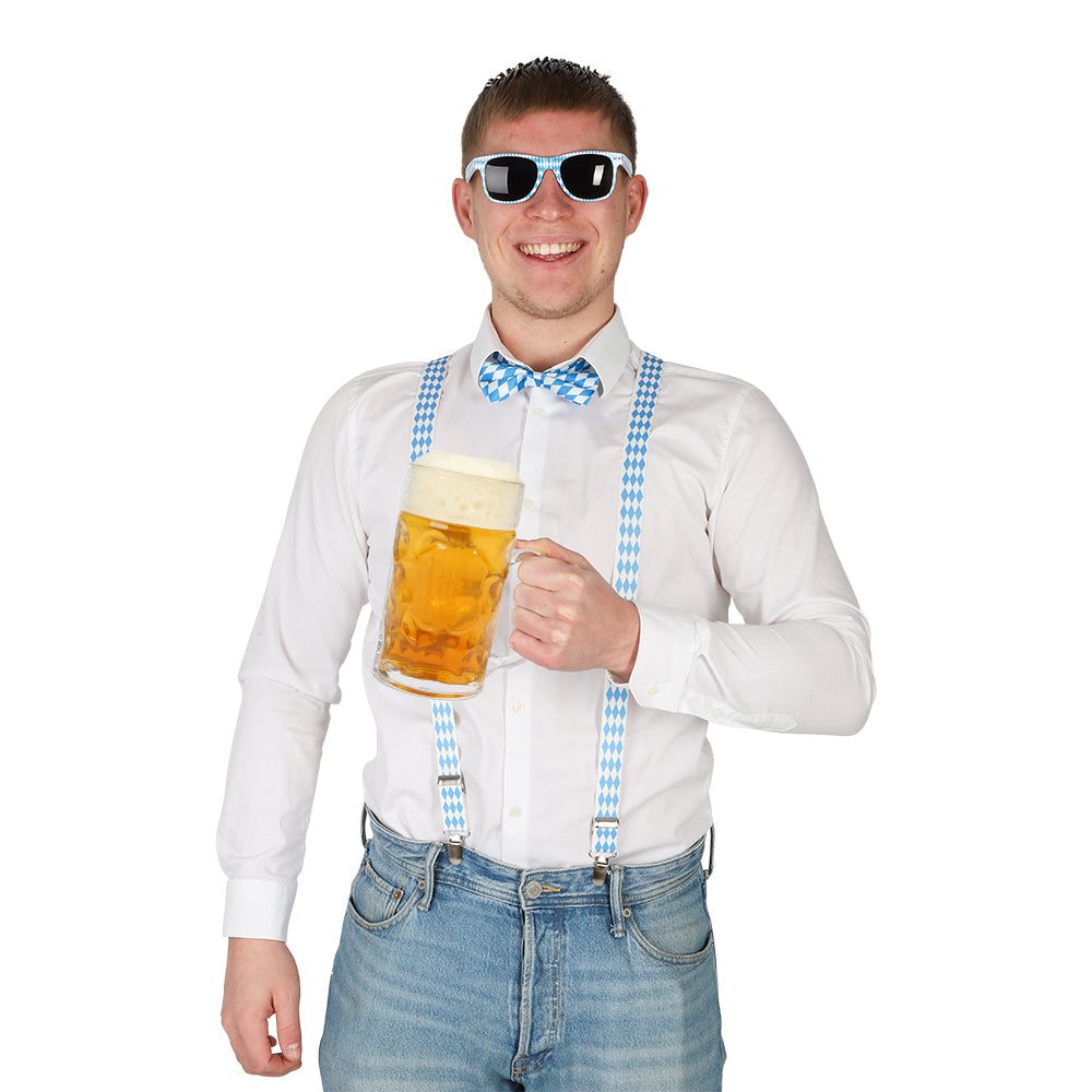 Oktoberfest-kit med hängslen, fluga och glasögon