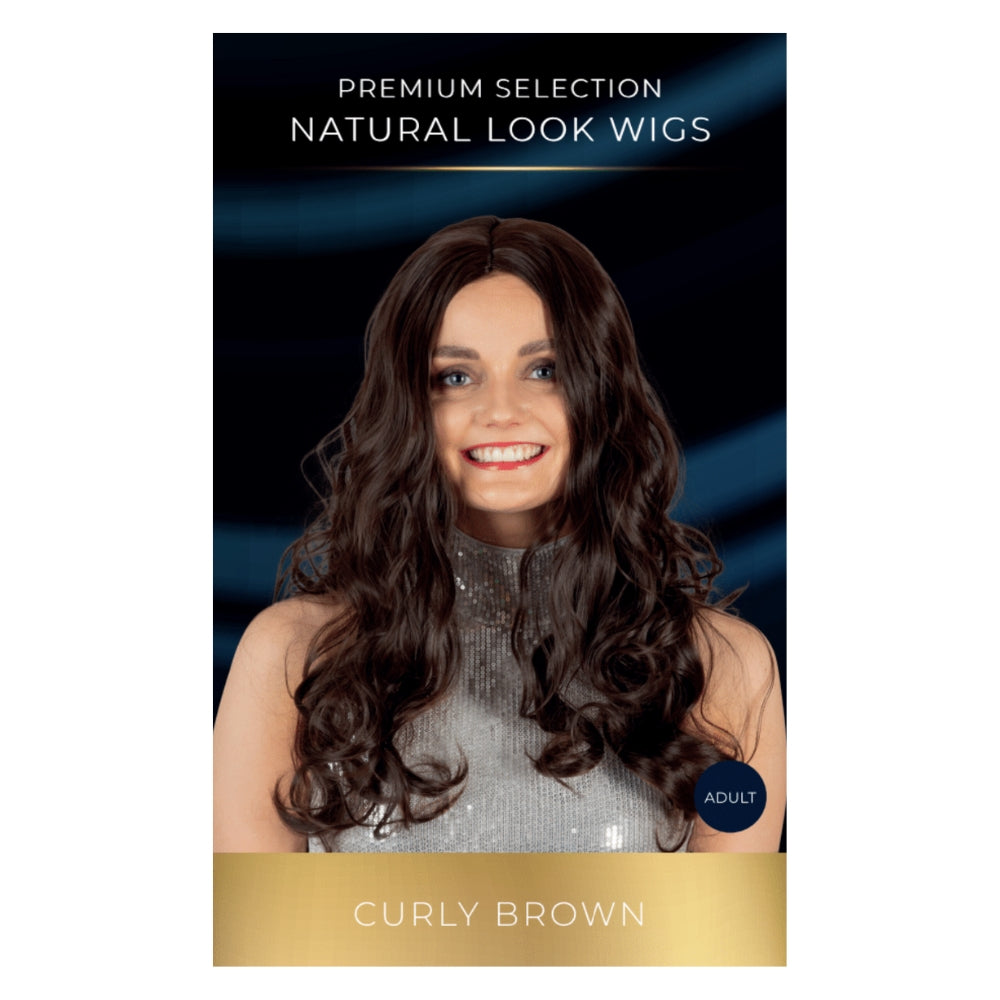 Lång lockig brun peruk – Natural Look