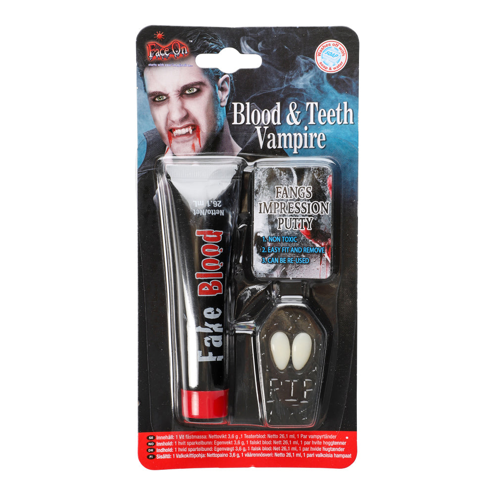 Vampyrkit med fake blood & huggtänder