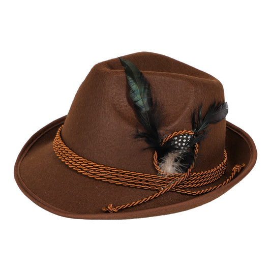Brun Oktoberfest-hatt med fjädrar