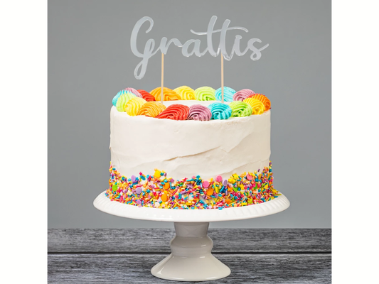 Cake topper Grattis silver