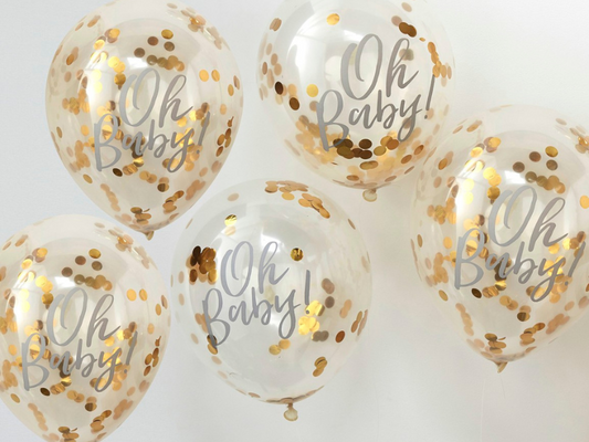 Konfettiballonger guld - ”Oh Baby!”