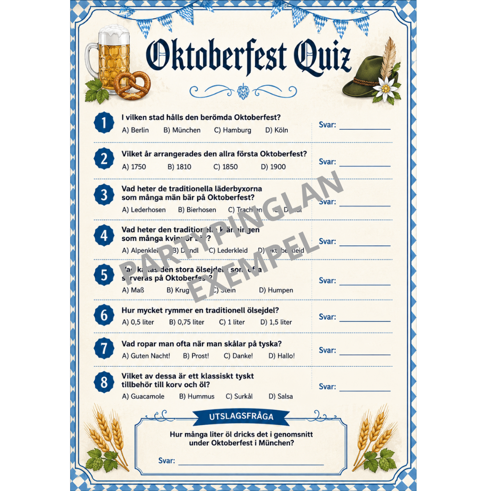 Oktoberfest Quiz - 8-pack