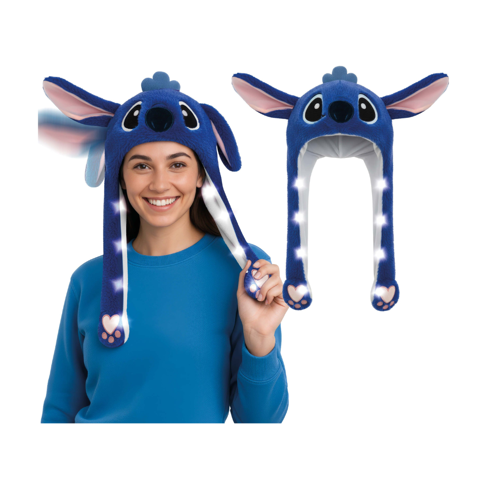 Mössa Stitch - blå koala med rörliga öron och ljusslinga