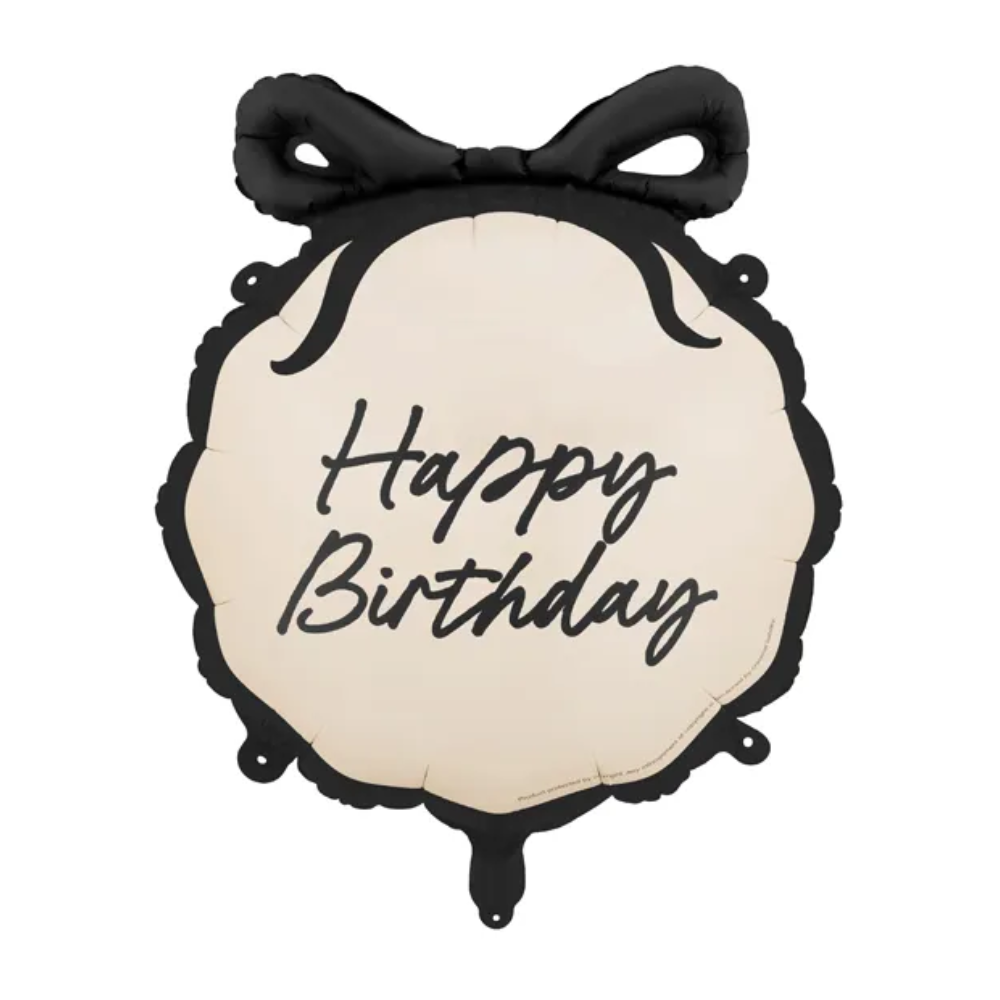 Folieballong svart rosett - Happy Birthday