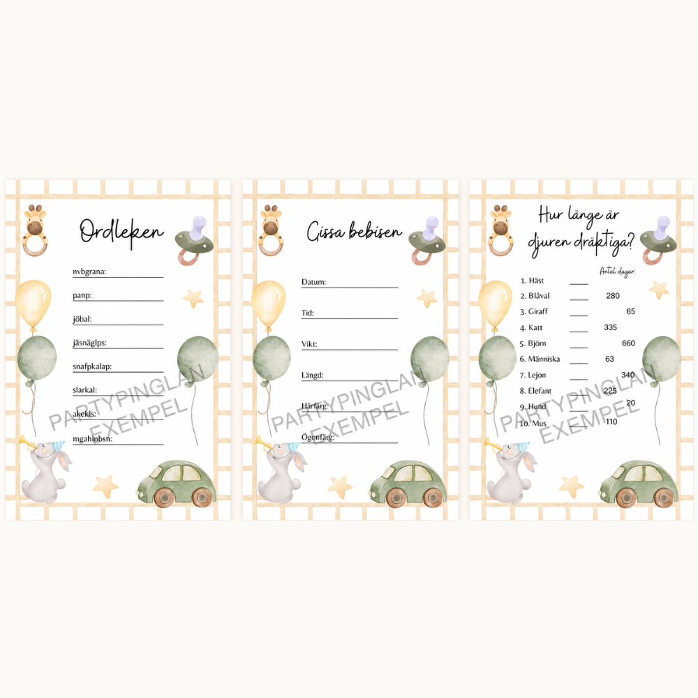 Lekpaket Babyshower – 3 roliga lekar