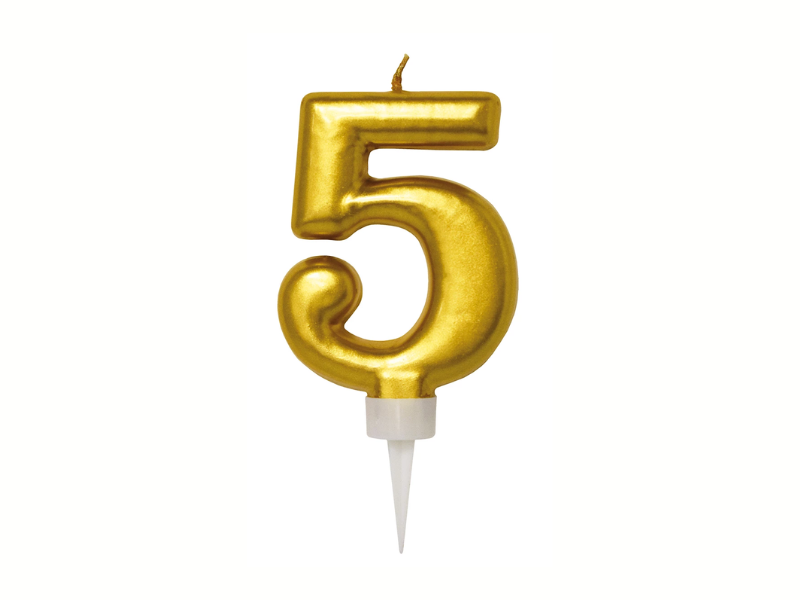 Siffertårtljus Guld 5
