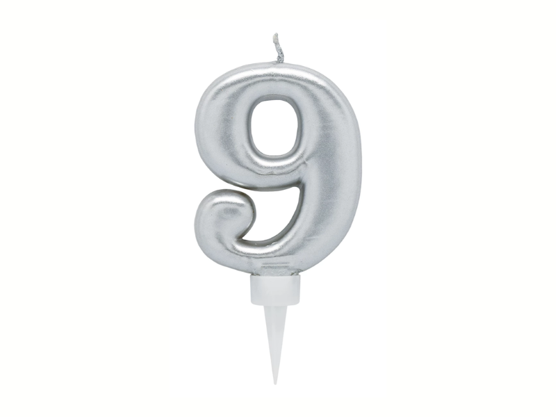 Siffertårtljus Silver 9