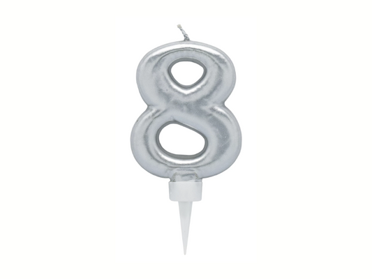Siffertårtljus Silver 8