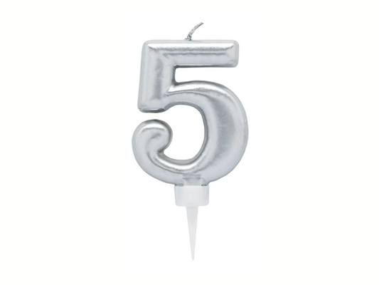 Siffertårtljus Silver 5