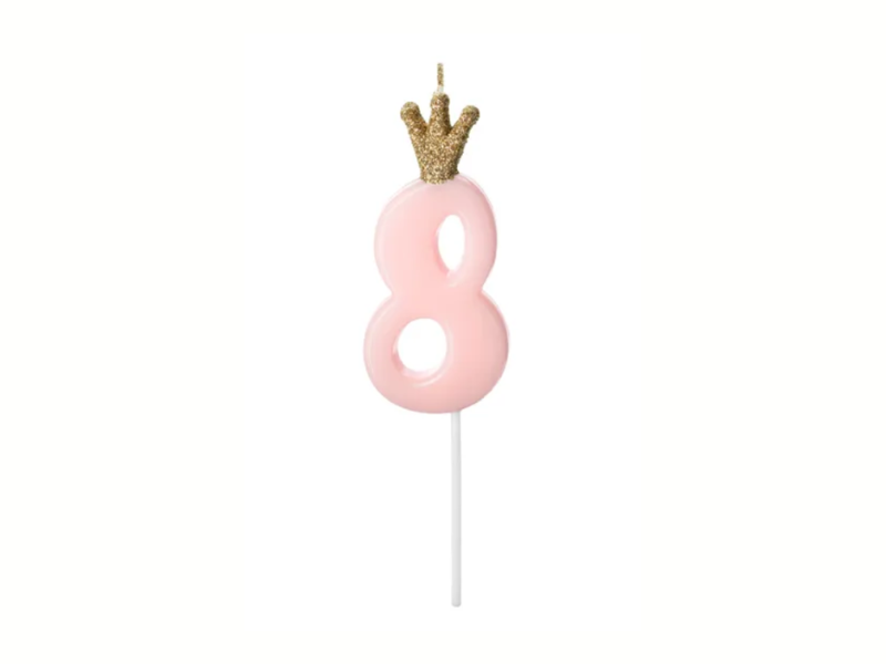 Siffertårtljus Rosa med guldkrona