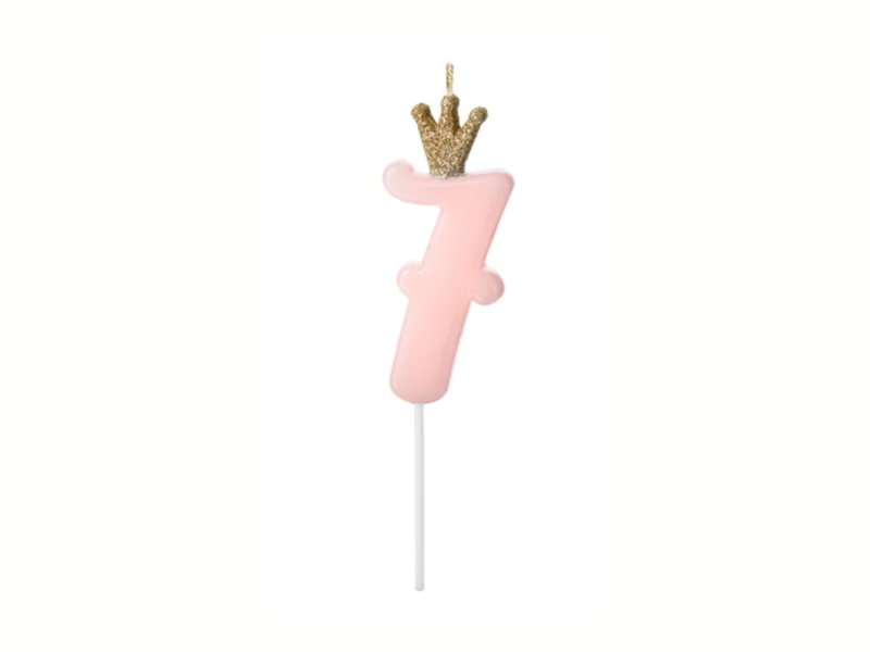 Siffertårtljus Rosa med guldkrona