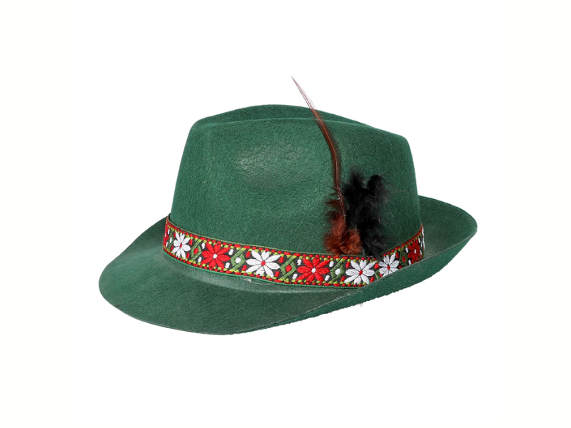 Tyrolerhatt grön med fjäder och blommor