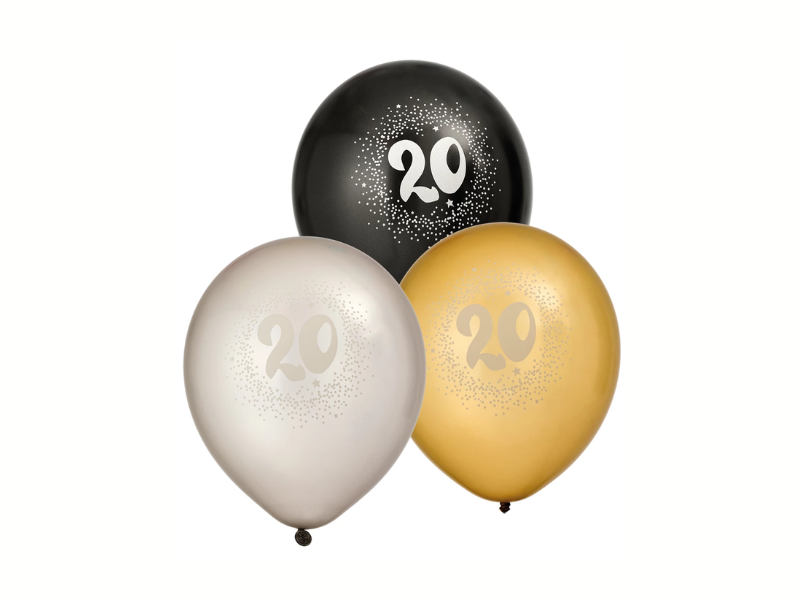 Latexballonger årtal guld, silver & svart 6-pack