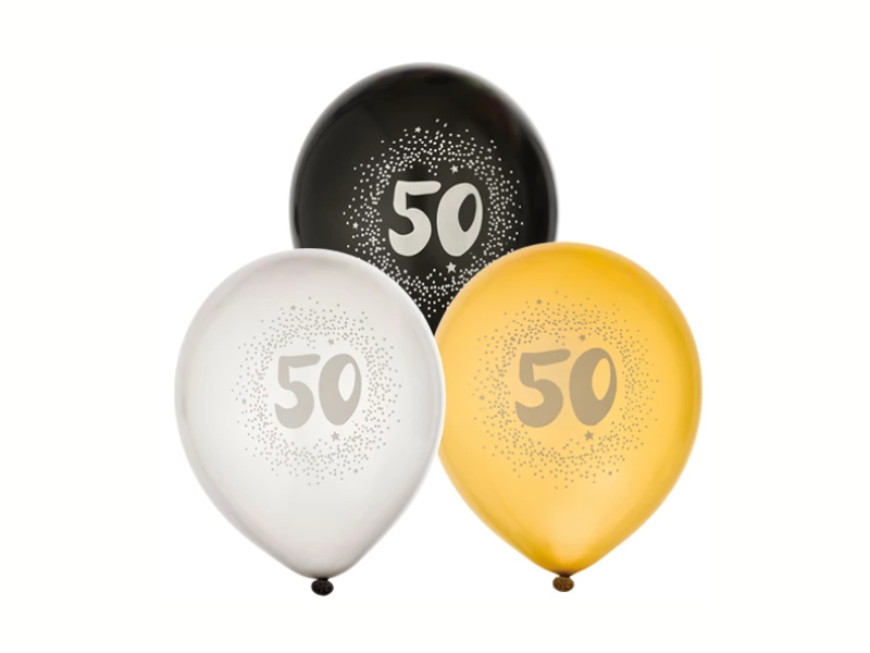 Latexballonger årtal guld, silver & svart 6-pack