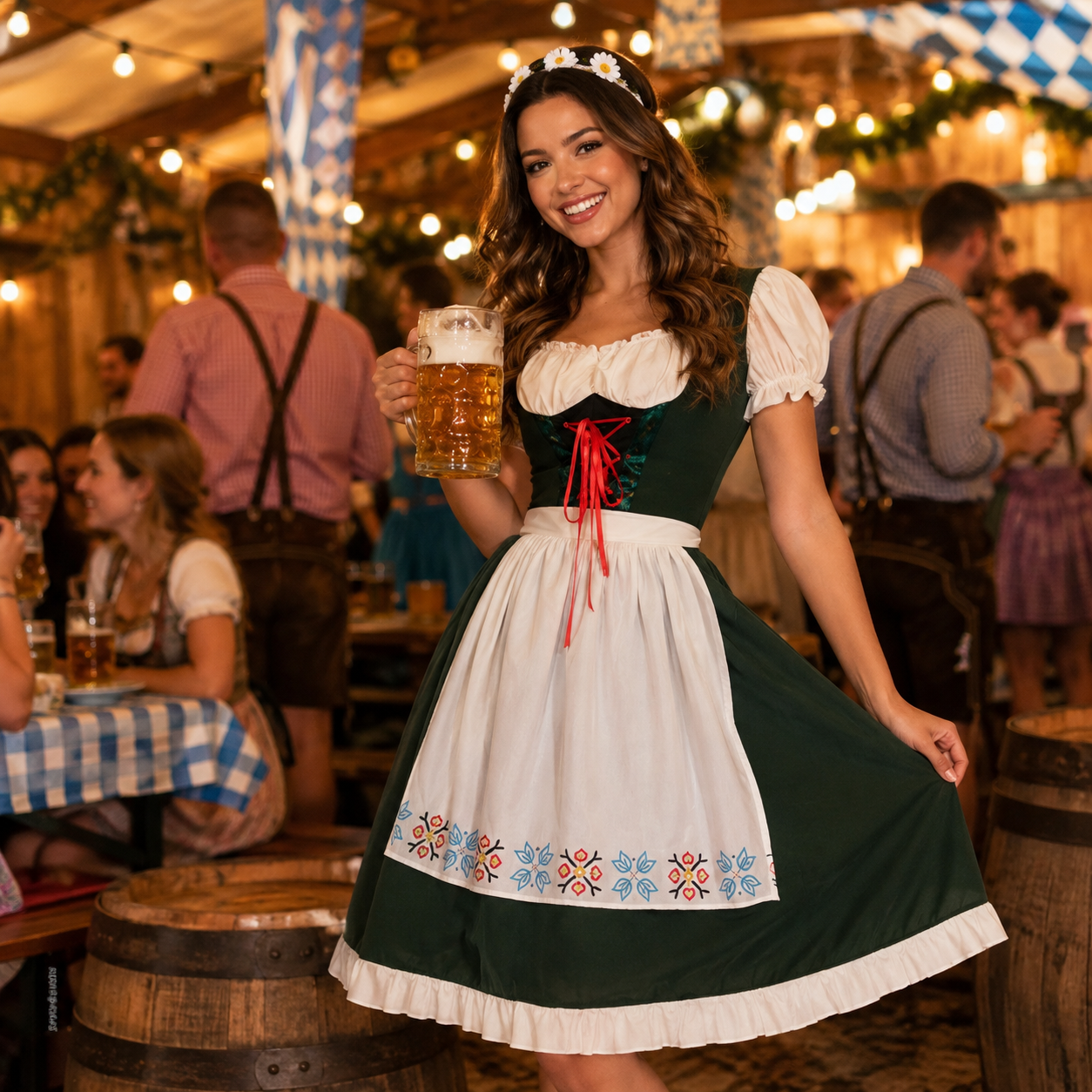 Oktoberfest Beer Girl – Klassisk dirndl-klänning för maskerad och temafest