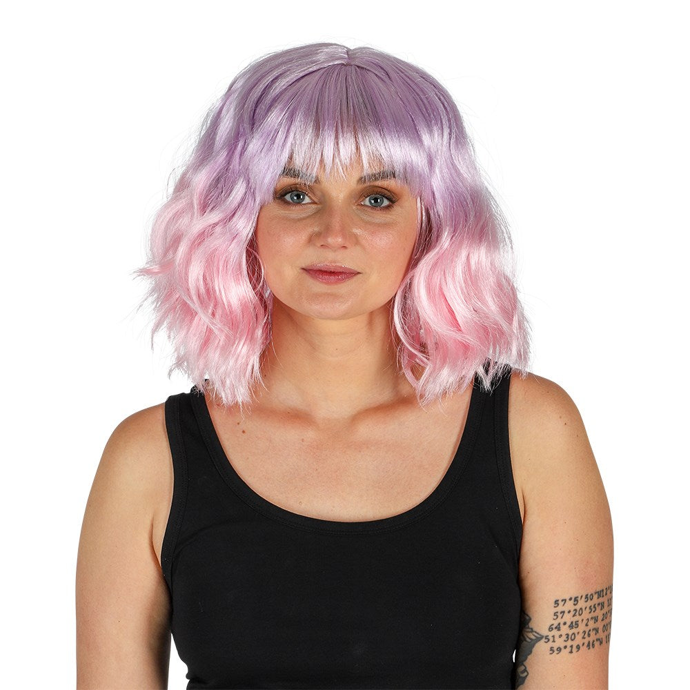 Wig Curly Toned Purple Pink