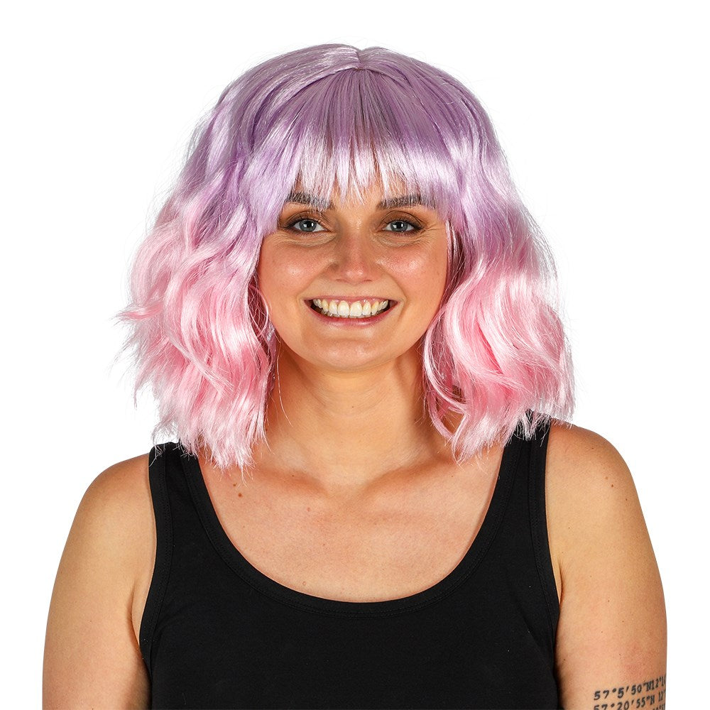 Wig Curly Toned Purple Pink